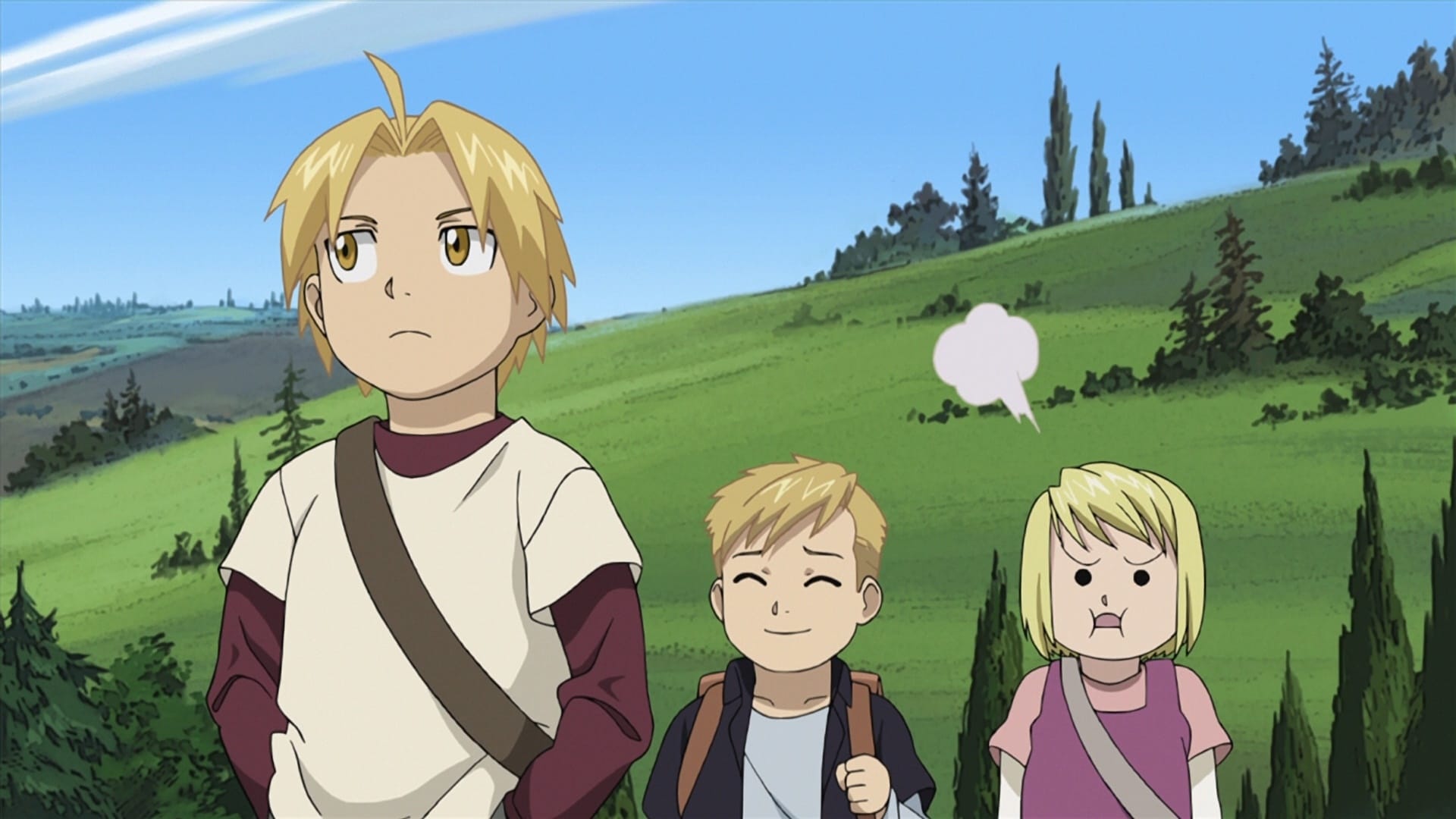 Fullmetal Alchemist - Ed, Al, Hohenheim, and Father/The Homunculus in the  Flask on the Promised Day.